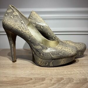 Jessica Simpson KATOY Platform Heel BEIGESnake Print  7.5  4.5" Heel 1" Platform